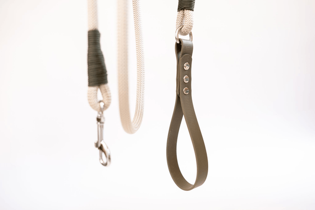 Laisse Beige/Kaki en corde et Biothane®